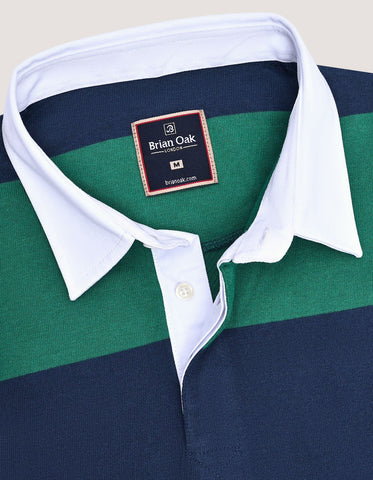 Navy & Green Striped Rugby Shirt