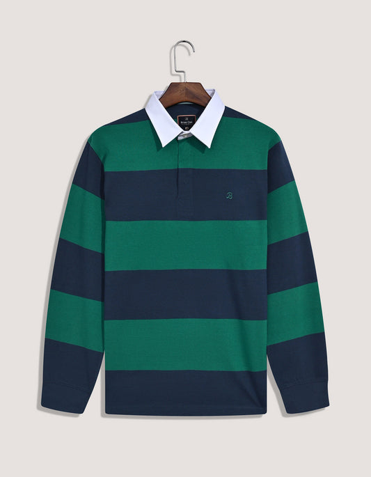 Navy & Green Striped Rugby Shirt