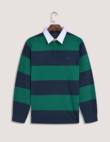 Navy & Green Striped Rugby Shirt
