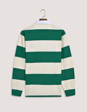 Off White & Green Striped Rugby Shirt