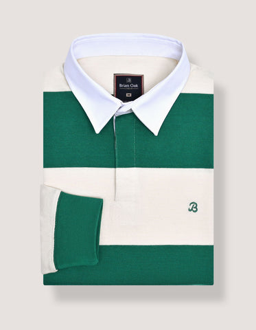 Off White & Green Striped Rugby Shirt