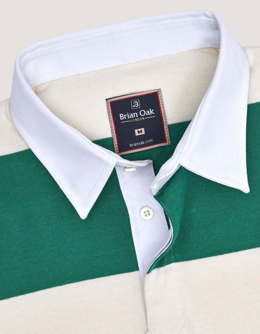 Off White & Green Striped Rugby Shirt