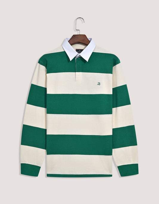 Off White & Green Striped Rugby Shirt