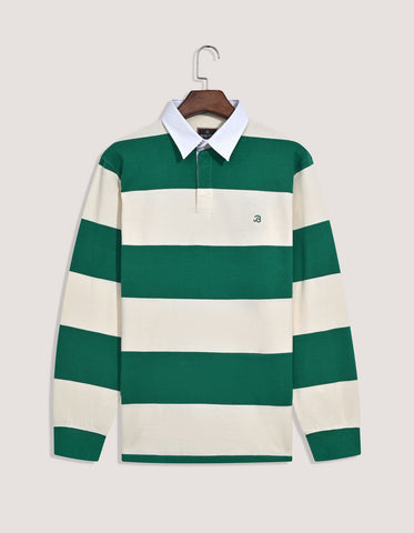 Off White & Green Striped Rugby Shirt