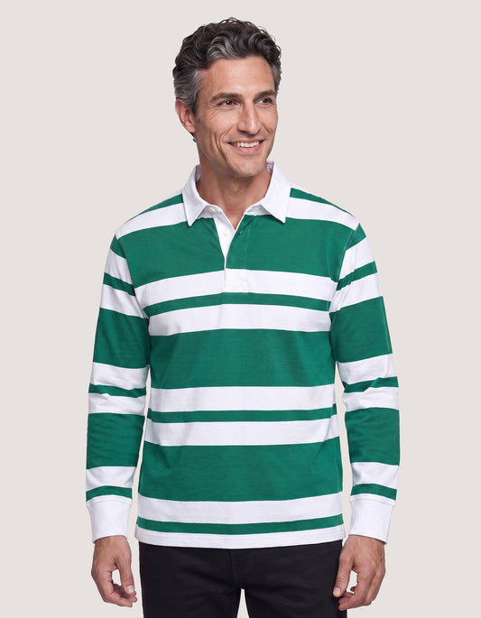 British Green & White Relaxed Fit Striped Rugby Shirt
