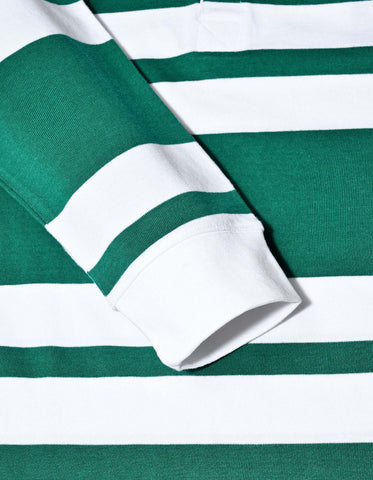 British Green & White Relaxed Fit Striped Rugby Shirt