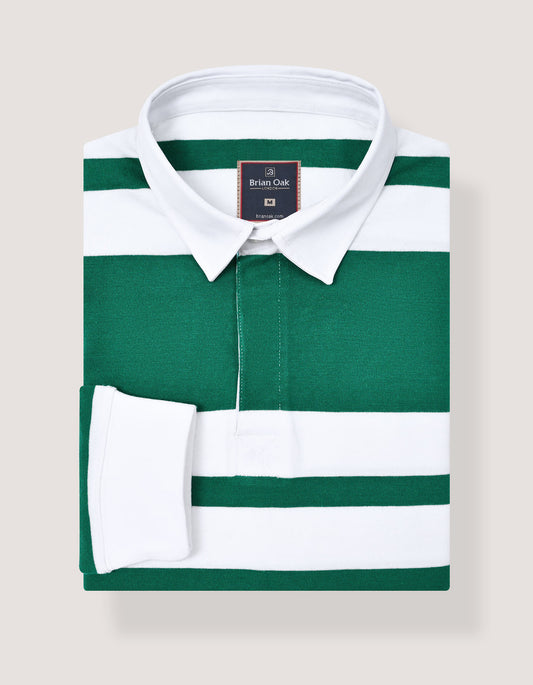 British Green & White Relaxed Fit Striped Rugby Shirt