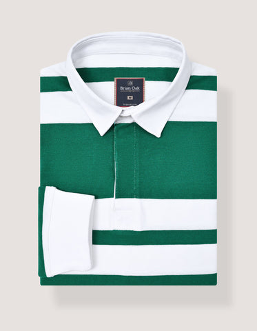 British Green & White Relaxed Fit Striped Rugby Shirt
