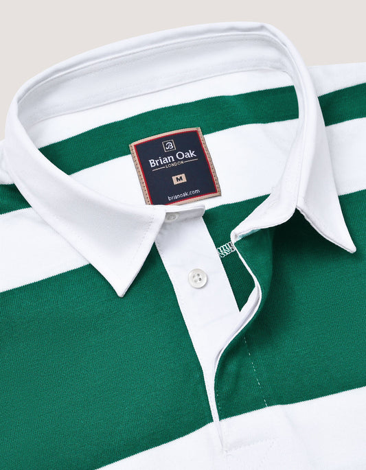British Green & White Relaxed Fit Striped Rugby Shirt