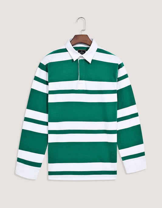 British Green & White Relaxed Fit Striped Rugby Shirt