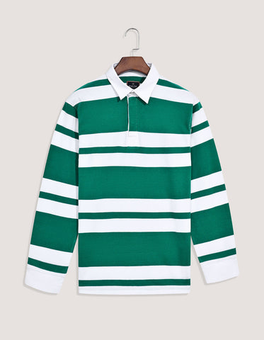 British Green & White Relaxed Fit Striped Rugby Shirt