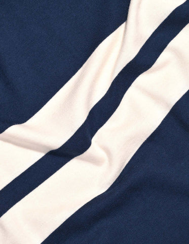 Navy Rugby Shirt with Cream Stripes