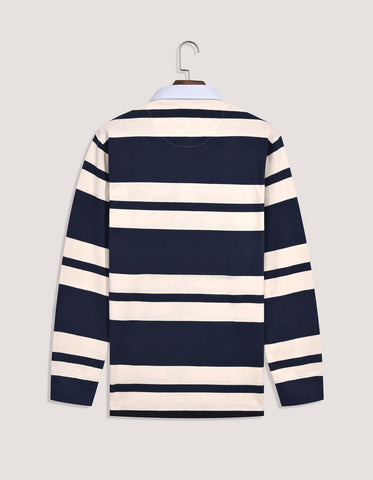Navy Rugby Shirt with Cream Stripes