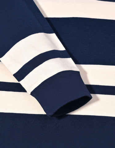 Navy Rugby Shirt with Cream Stripes