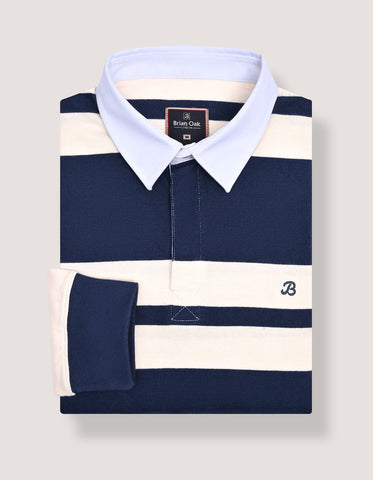 Navy Rugby Shirt with Cream Stripes