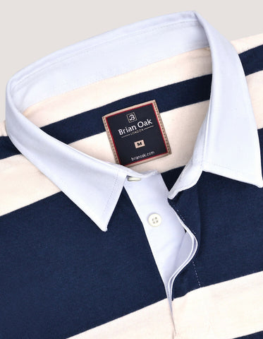 Navy Rugby Shirt with Cream Stripes