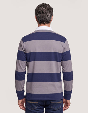 Grey and Navy Striped Relaxed Fit Rugby Shirt