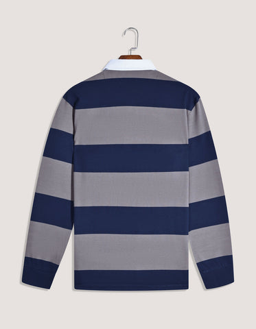 Grey and Navy Striped Rugby Shirt