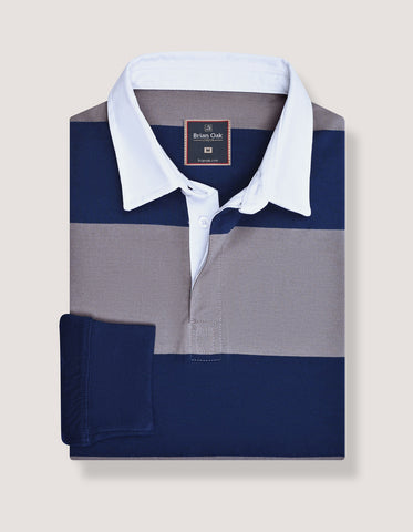 Grey and Navy Striped Rugby Shirt