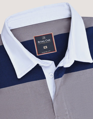 Grey and Navy Striped Rugby Shirt