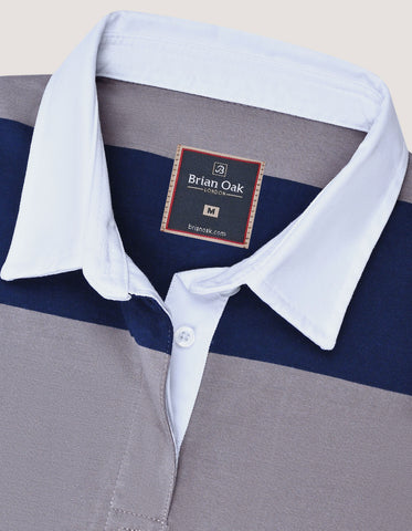 Grey and Navy Striped Rugby Shirt