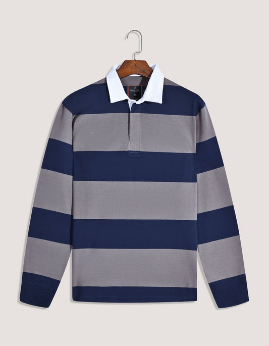 Grey and Navy Striped Rugby Shirt