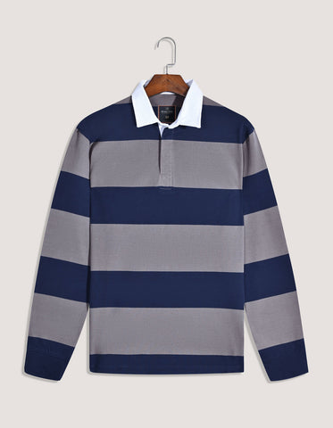 Grey and Navy Striped Rugby Shirt