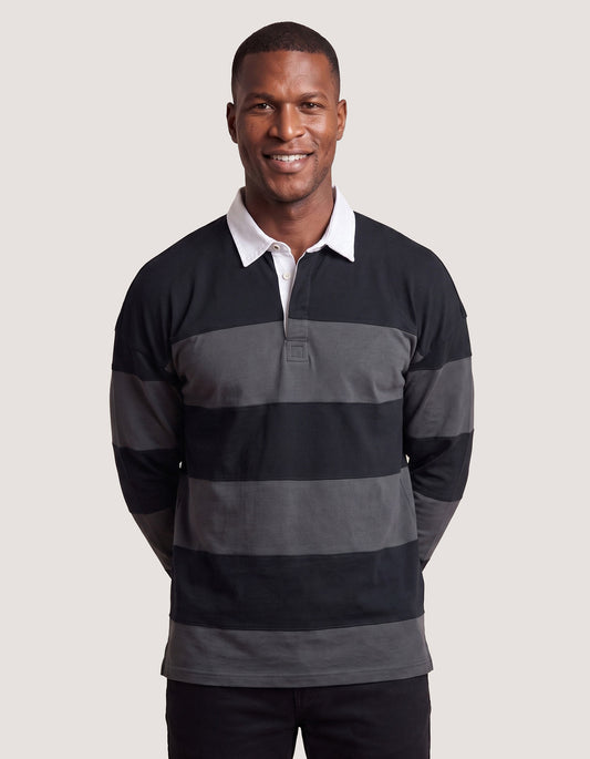 Black Striped Oversized Rugby Shirt