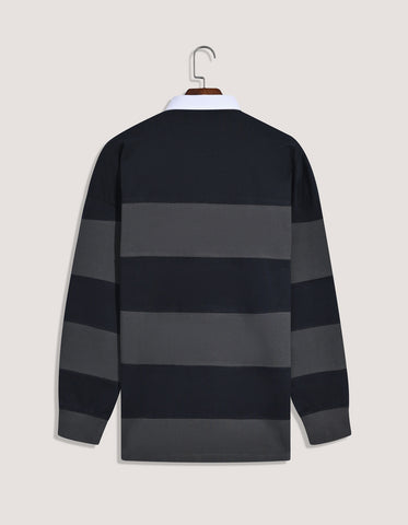 Black Striped Relaxed Fit Rugby Shirt