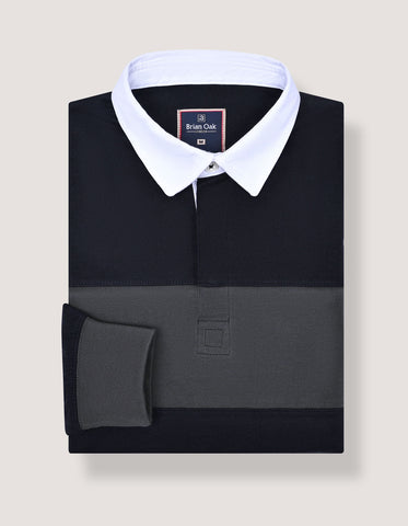 Black Striped Relaxed Fit Rugby Shirt