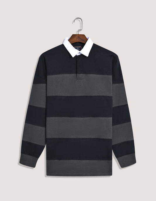 Black Striped Relaxed Fit Rugby Shirt