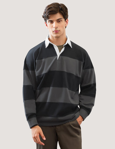 Black Striped Oversized Rugby Shirt