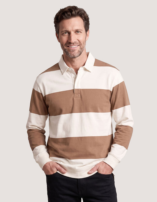 Off White & Camel Yarn Dyed Rugby Polo