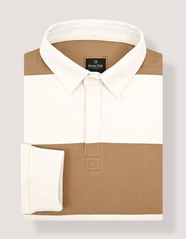 Off White & Camel Yarn Dyed Rugby Polo
