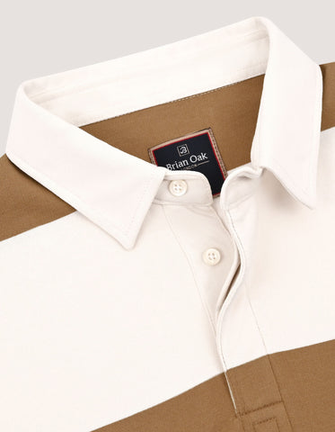 Off White & Camel Yarn Dyed Rugby Polo
