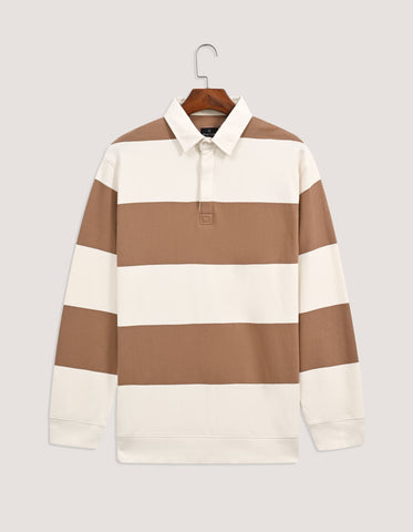 Off White & Camel Yarn Dyed Rugby Polo