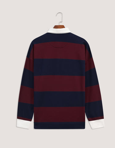 Relax Fit Navy Striped Cotton Rugby Polo