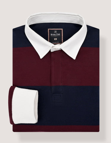 Relax Fit Navy Striped Cotton Rugby Polo