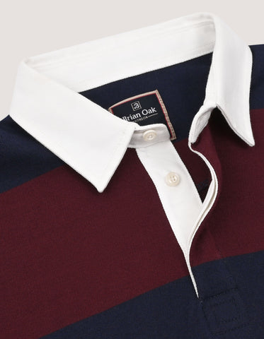 Relax Fit Navy Striped Cotton Rugby Polo