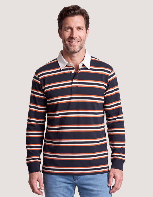 Premium Navy Striped Rugby Polo