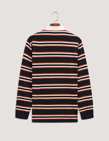 Premium Navy Striped Rugby Polo