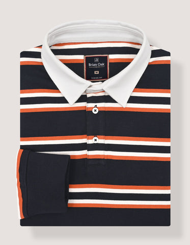 Premium Navy Striped Rugby Polo