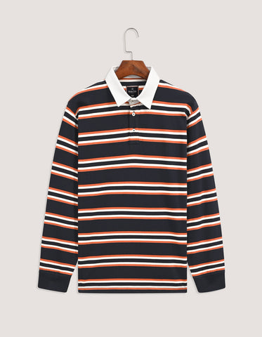 Premium Navy Striped Rugby Polo