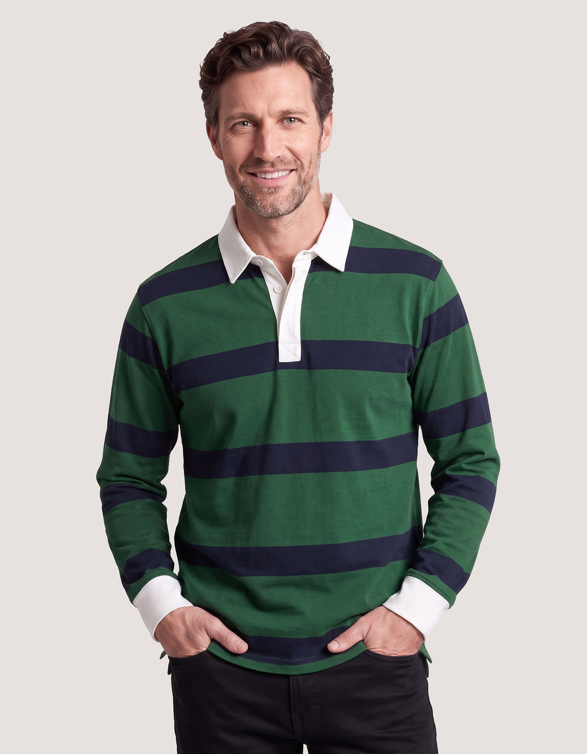 British Green Yarn Dyed Rugby Polo