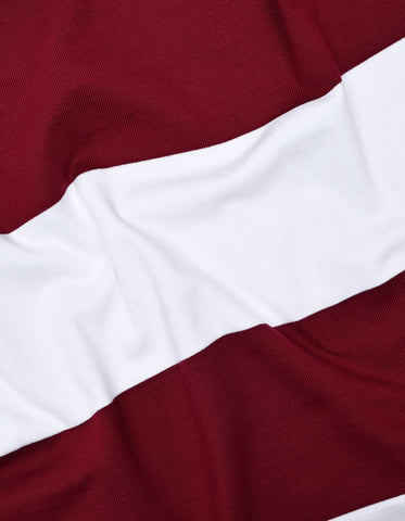 Off White and Maroon Relaxed Fit Striped Rugby Shirt