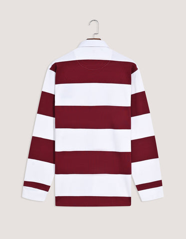 Off White and Maroon Relaxed Fit Striped Rugby Shirt