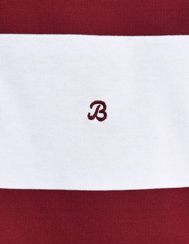 Off White and Maroon Relaxed Fit Striped Rugby Shirt