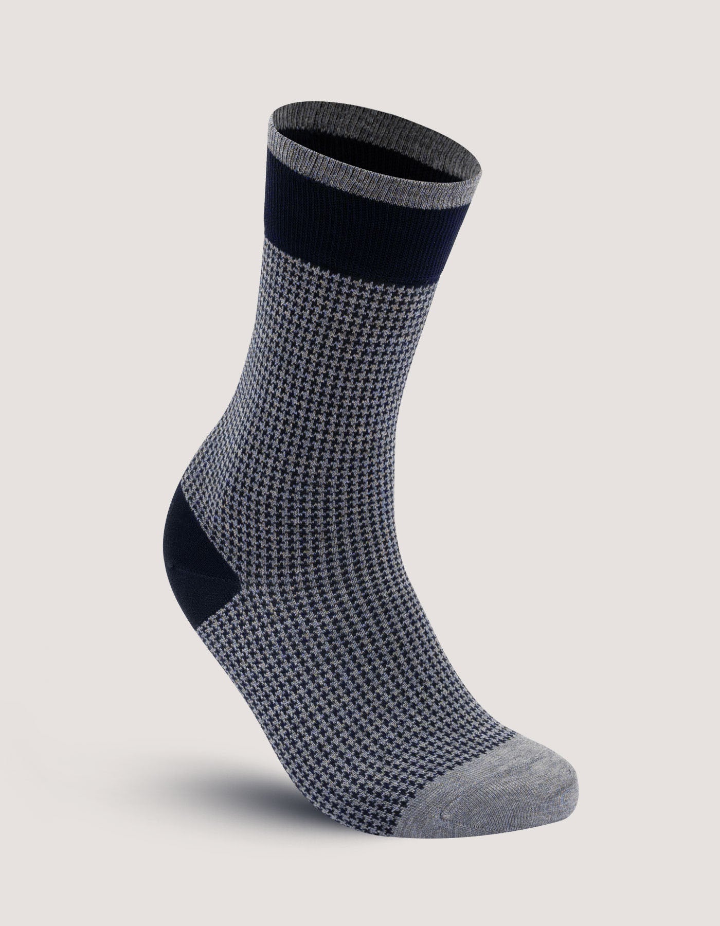 Grey Houndstooth Pattern Cotton Socks for Men