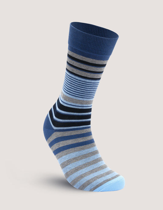 Blue Multi Striped Soft Cotton Socks for Men