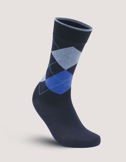 Mens Blue Argyle Pattern Cotton Socks